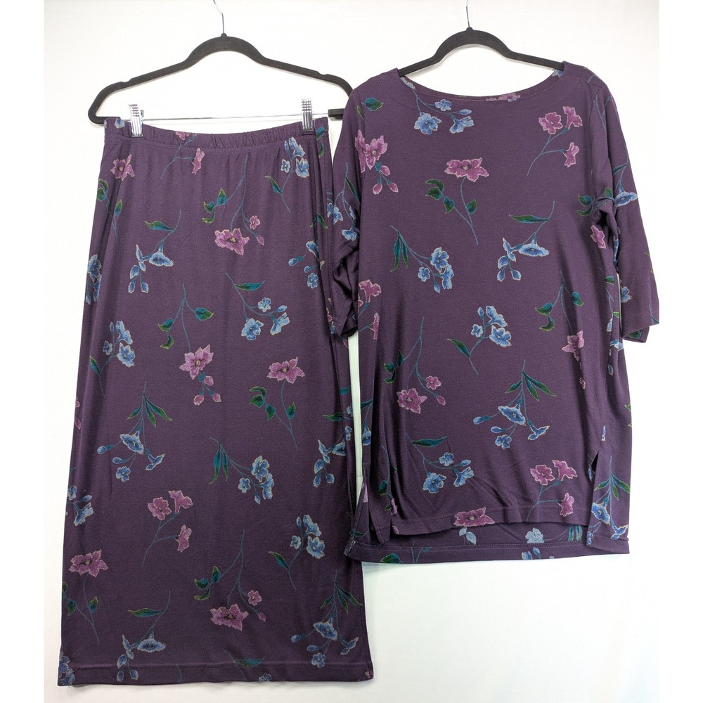 TR Bentley Plus Vintage 90s Purple Floral Skirt‎ Set Top Maxi Skirt Size 1X USA